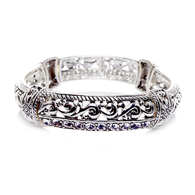 Wholesale polished Silver Stretch Band Bracelet Vine Designs Clear CZs Lead Comp