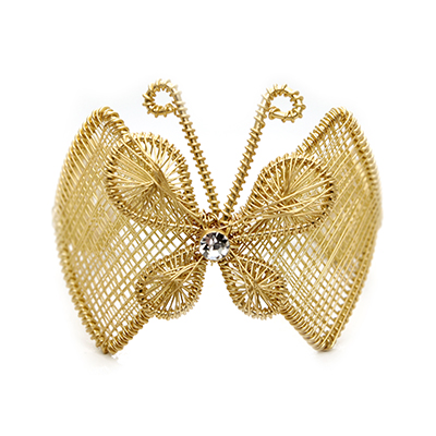 Wholesale fine Gold Wire Wrapped Matching Wire Frame Bracelet Butterfly CZ Cente