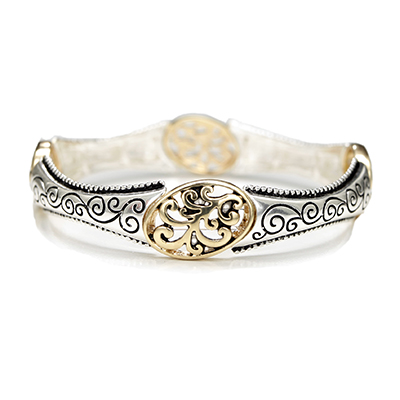 Wholesale vine Filigree Designs Polished Silver Gold Stretch Band Bracelet Brace