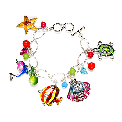 Wholesale sea Life Shell Charm Designs Multiple Colors Polished Silver Bracelet
