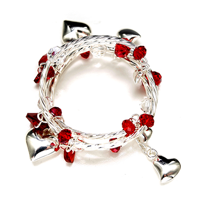 Wholesale polished Silver Bangles Red Acrylic Designs Heart Designs Lead Complia