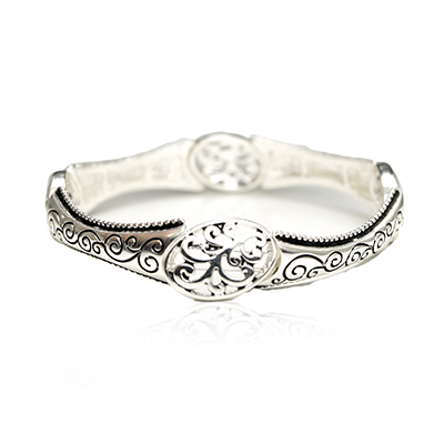 Wholesale vine Filigree Designs Polished Silver Stretch Band Bracelet Bracelet A