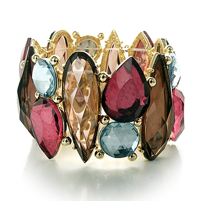 Wholesale delicate Gold Petal Casting Pink Aqua Brown Crystal Gold Beads Stretch
