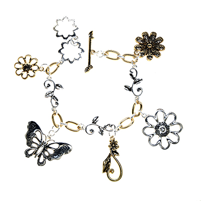 Wholesale polished Silver Gold Flowers Butterflies Charms Toggle Connector Brace
