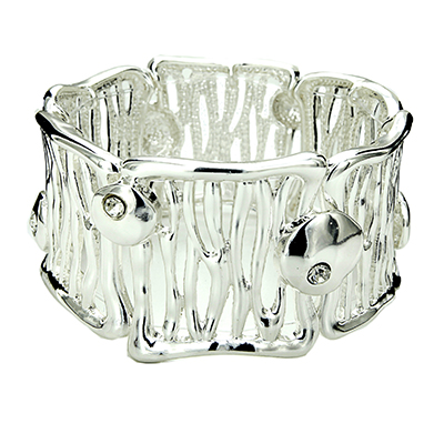 Wholesale polished Silver Metal Filigree Designs CZs Stretch Band Bracelet Lead