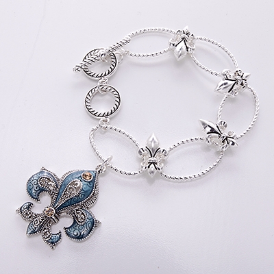 Wholesale fleur De Lis Designs Polished Silver Teal Lacquered Black Accents Ambe