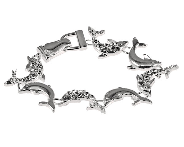 Wholesale polished silver bracelet assorted dolphins crystal rhinestones