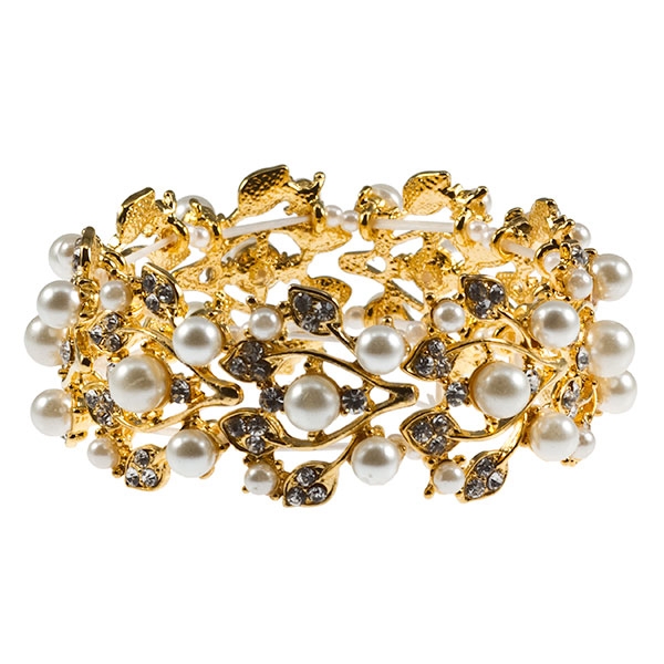 Wholesale gold metal bracelet leaf branch pattern small pearl bead details Judso