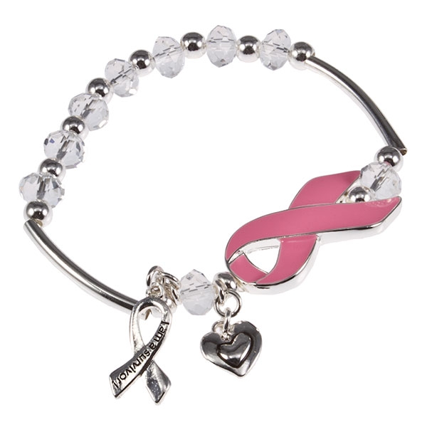 Wholesale silver bracelet breast cancer awareness pink ribbon crystal rhinestone