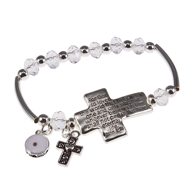 Wholesale polished silvertoned charm message bracelet crosses spiritual charms s