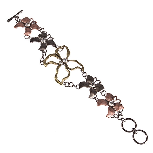 Wholesale inch gun metal bracelet floral tones gold centered crystal rhinestone