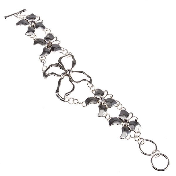 Wholesale silver bracelet floral details centered crystal rhinestones Judson s w