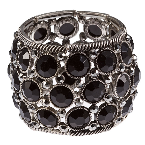 Wholesale brushed silver cuff bracelet elastic stretch fit rows large jet rhines