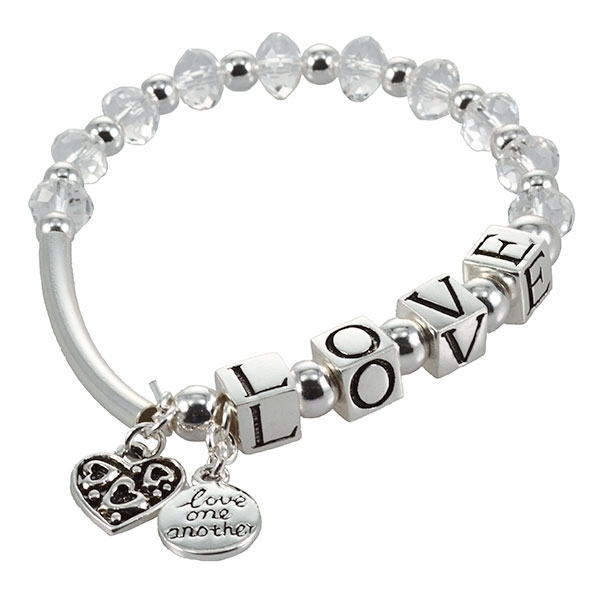 Wholesale silver bead charm bracelet small blocks letters L O V E