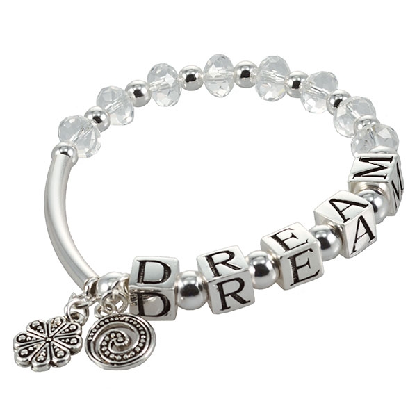 Wholesale silver bead charm bracelet small blocks letters D R E M S