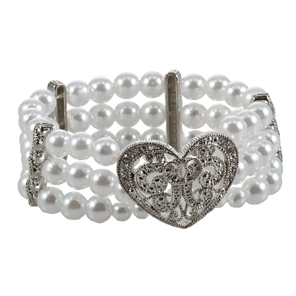 Wholesale pearl bead bracelet crystal rhinestones heart point