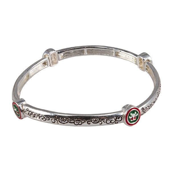 Wholesale silver Christmas bracelet red green details