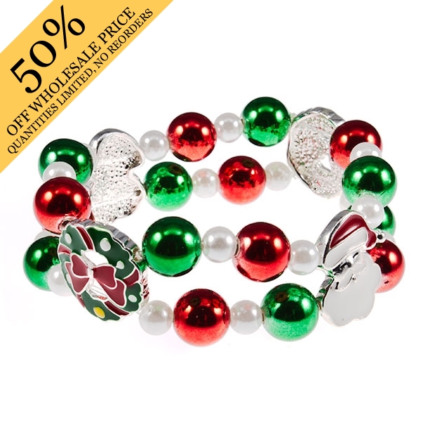 Wholesale stretch Christmas holiday bracelet red green beds small pearl beads Sa