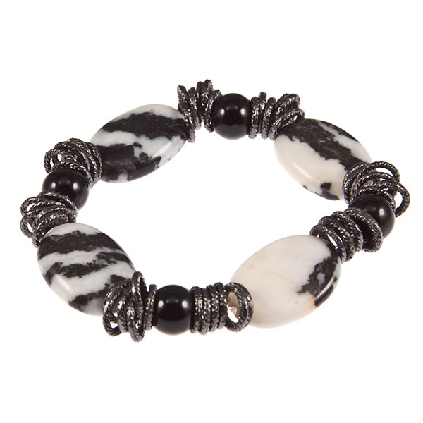 Wholesale zebra stone bracelet gun metal braided ringlets jet beads Judson s fas