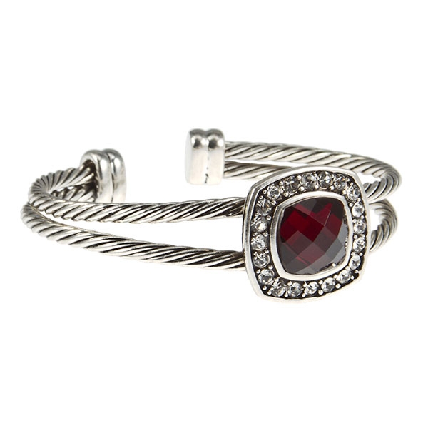 Wholesale silver finish bracelet large faceted ruby cabochon crystal rhinestones