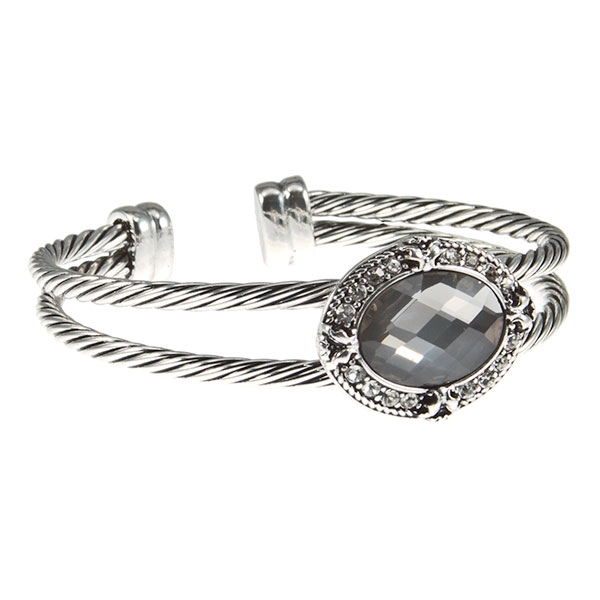 Wholesale silver finish bracelet large smokey faceted cabochon crystal cabochons