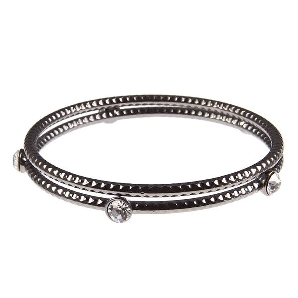 Wholesale gun metal bangle bracelet one faceted crystal rhinestones