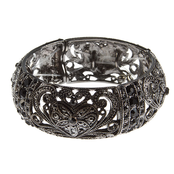Wholesale gun metal bracelet intricate filigree fauna tiny sparkling rhinestone