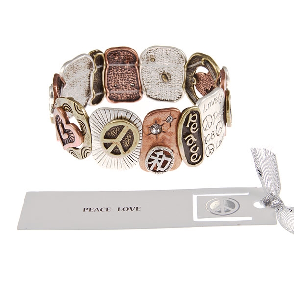 Wholesale unique bracelet mixed metal tones copper gold silver abstracted medall