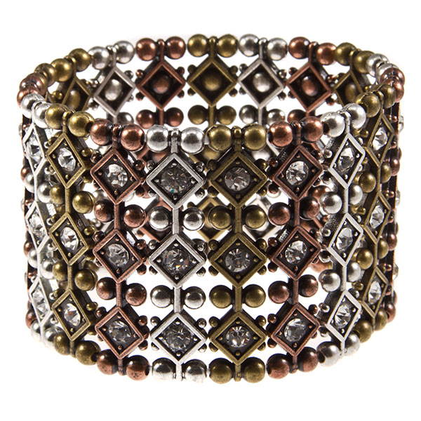 Wholesale stretch cuff bracelet geometric diamond shapes beads gold copper silve
