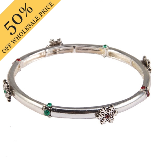 Wholesale silver bracelet snowflakes assorted small multi colored rhinestones