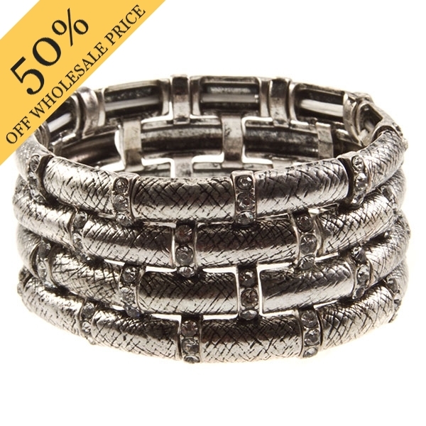 Wholesale silver textured tier bracelet crystal rhinestone connectors