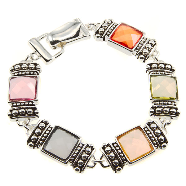 Wholesale silver bracelet acrylic faceted gemstones