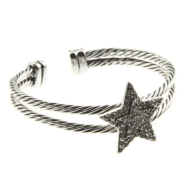 Wholesale silver braided cuff bracelet star crystal rhinestones