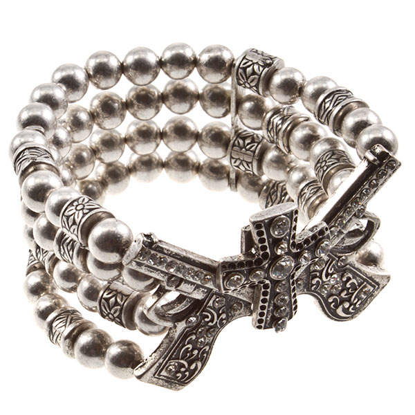 Wholesale silver assorted bead bracelet revolver cross crystal rhinestones