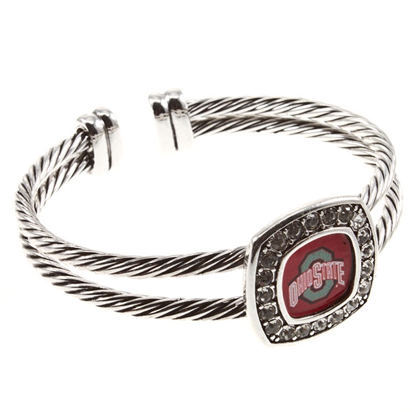 Wholesale silver wire bracelet Ohio State logo crystal rhinestones