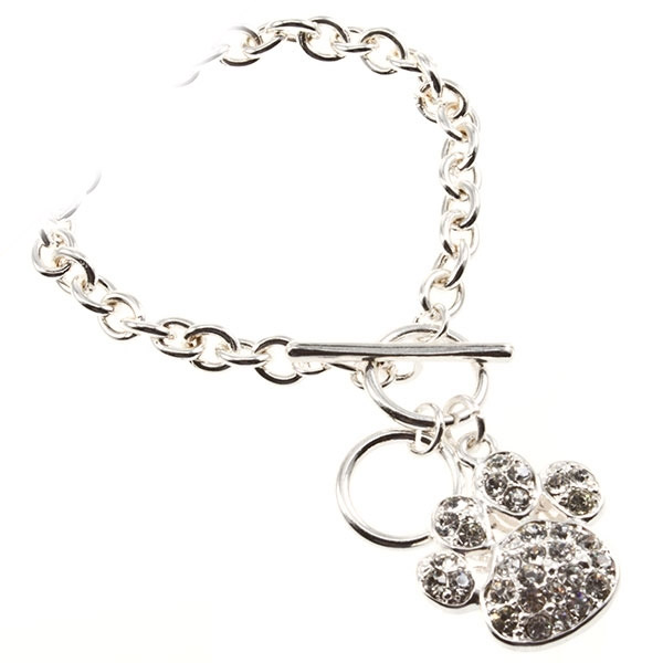 Wholesale silver bracelet paw print covered crystal rhinestones