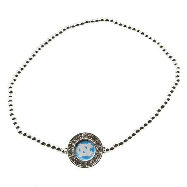 Wholesale silver beaded stretch anklet University North Carolina charm czs