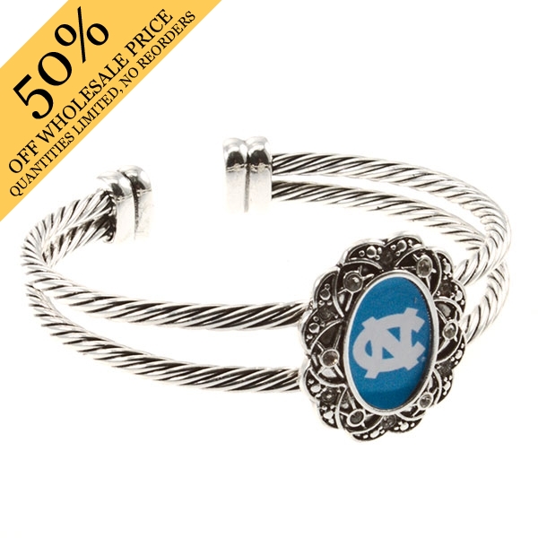 Wholesale north Carolina inspired silver double wired cuff bracelet logo center