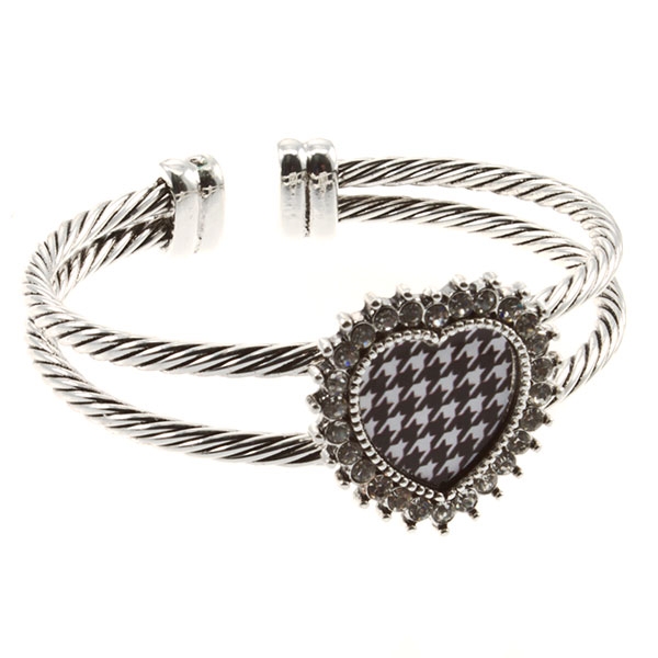Wholesale silver toned double wired cuff bracelet crystal rhinestones surroundin
