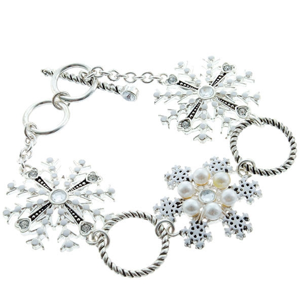 Wholesale silver toggle bracelet assorted snowflakes pearl beads