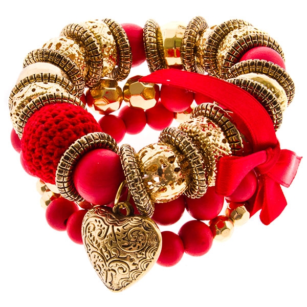 Wholesale gold red bead bracelet heart charm