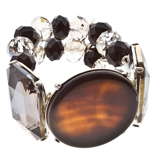 Wholesale gold stretch bracelet jet crystal faceted beads smokey amber insets