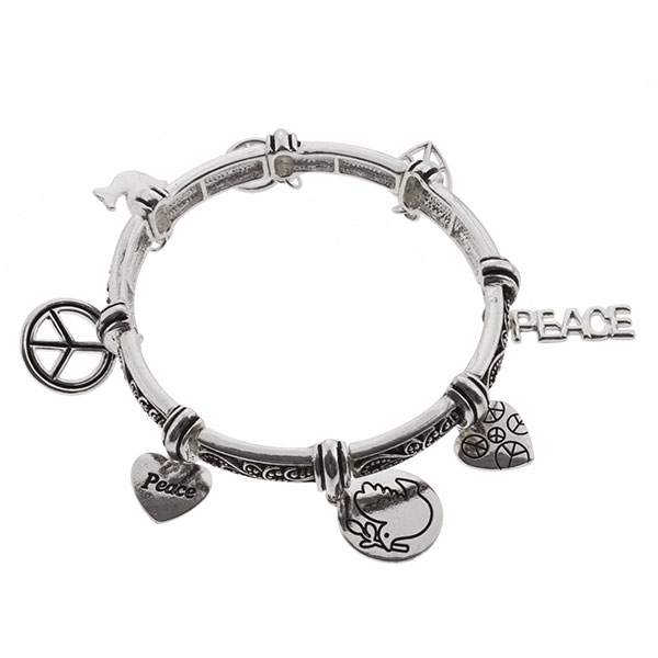 Wholesale silver bracelet assorted charms representing peace love