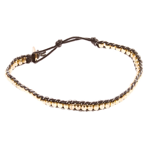 Wholesale brown cord bracelet golden bead insets