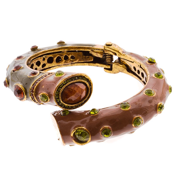 Wholesale gold hinge bracelet emerald amber rhinestones
