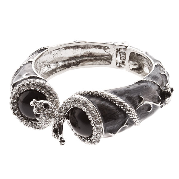Wholesale silver hinge bracelet black onyx shell inset stones crystal rhinestone