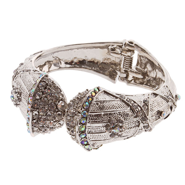 Wholesale silver hinge bracelet textured finish crystal rhinestones