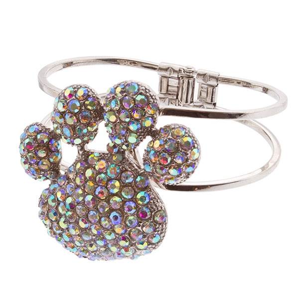 Wholesale cuff bracelet inch silver paw encrusted iridescent rhinestones