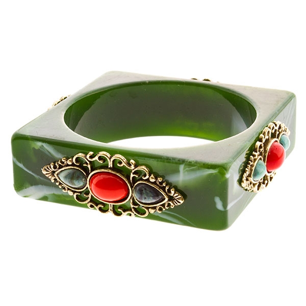 Wholesale smooth green marble finish acrylic square bracelet red black decorativ