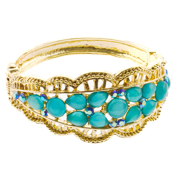 Wholesale gold bracelet aqua stone insets
